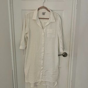 Long white button down shirt dress